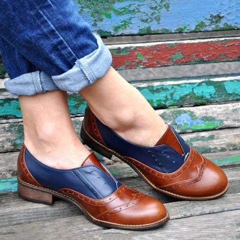 Color Block Oxford Shoes Casual PU Slip 