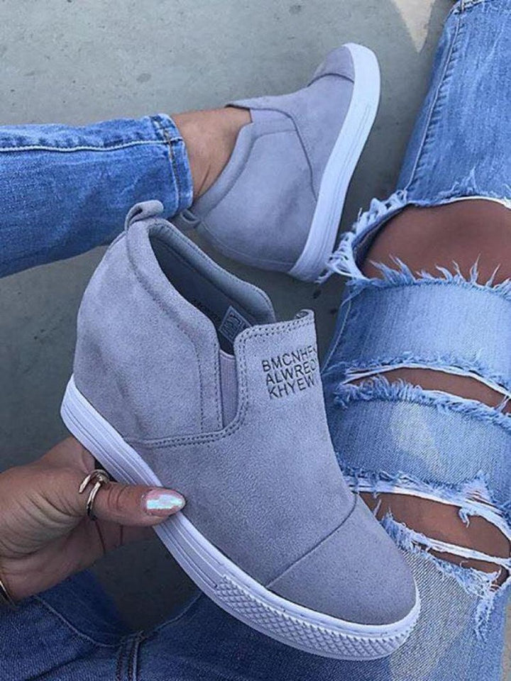 fashion letter slip on wedge sneakers faux suede wedge heel casual sneakers