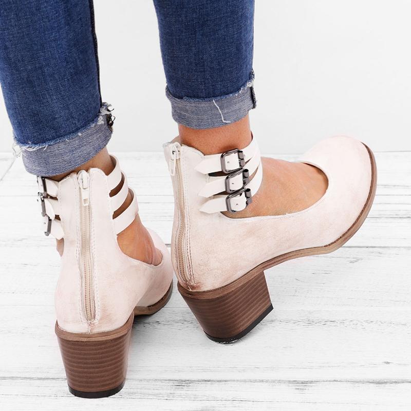 Casual Brass Buckle Low Heel Sandals 