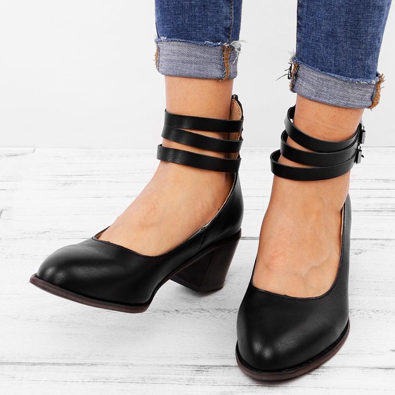 casual brass buckle low heel back zipper shoes