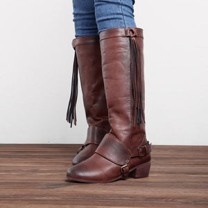 tassel knot knee high boots