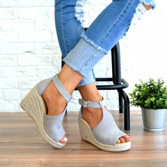 women chic espadrille wedges adjustable buckle sandals