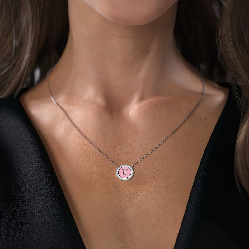 14k White Gold White Cancer Disk Pendant