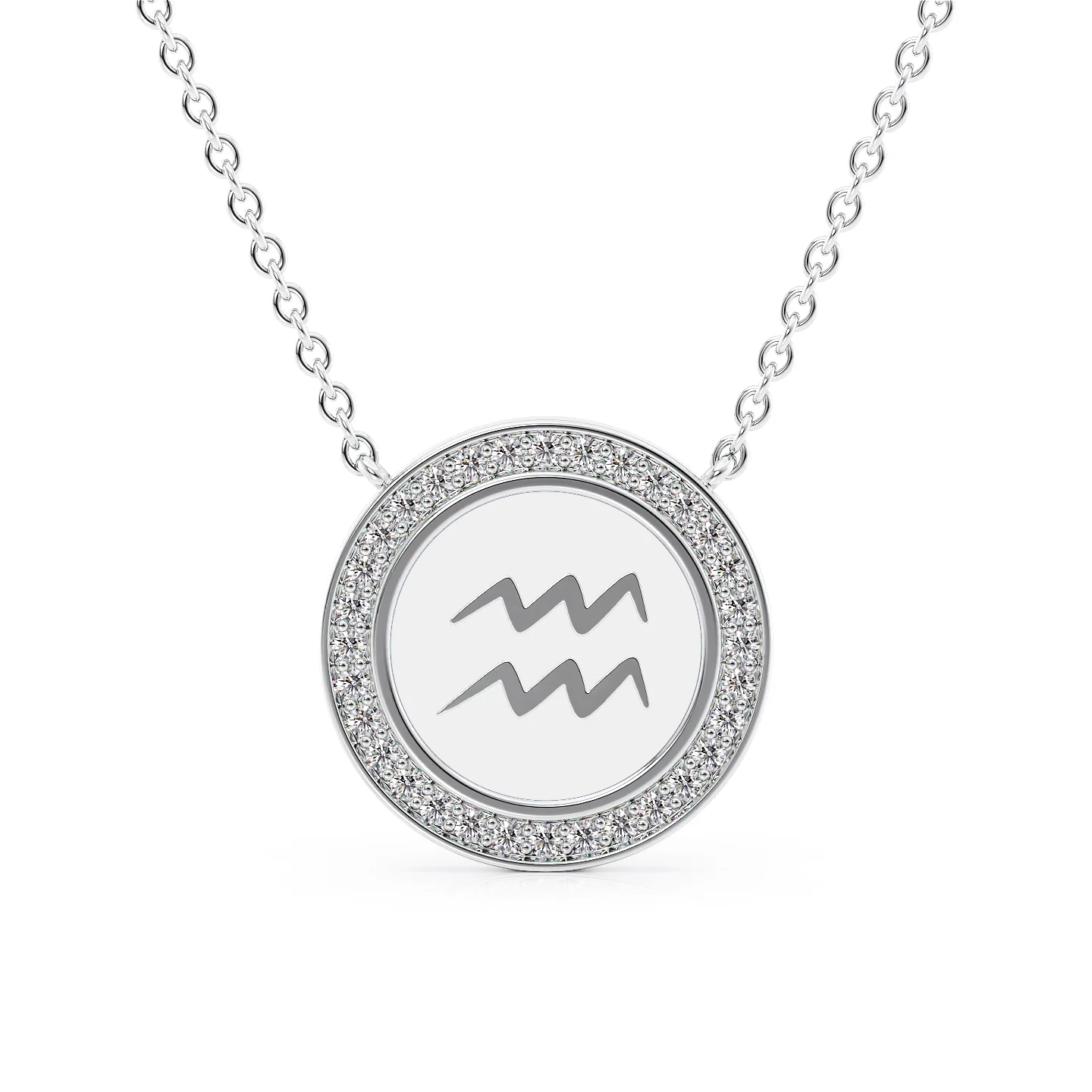 14k White Gold White Aquarius Disk Pendant