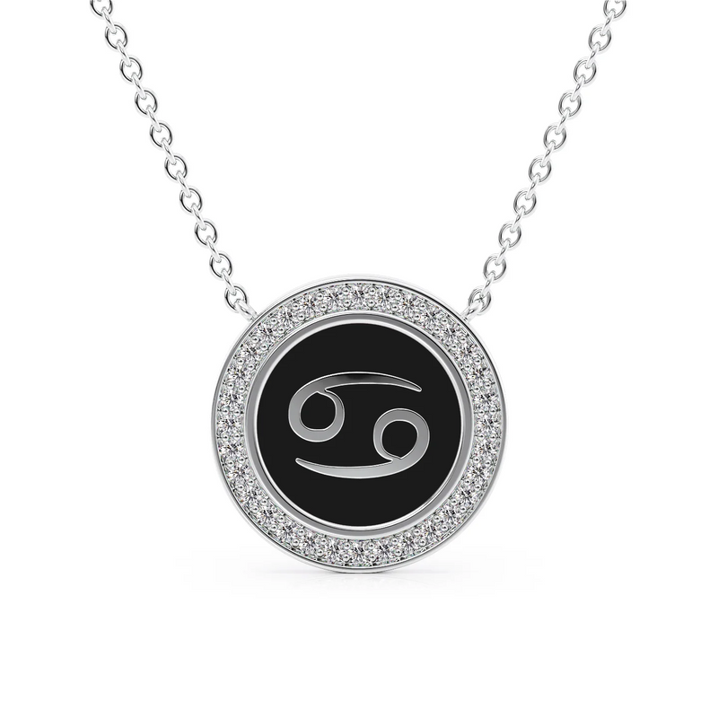 14k White Gold Black Cancer Disk Pendant