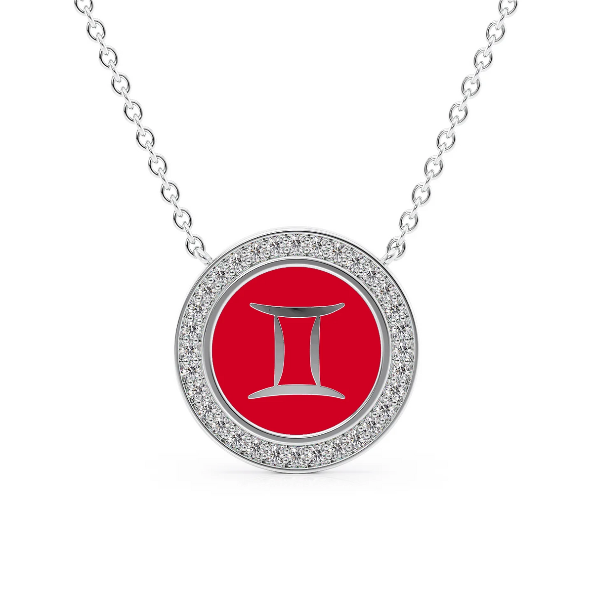 14k White Gold Red Gemini Disk Pendant