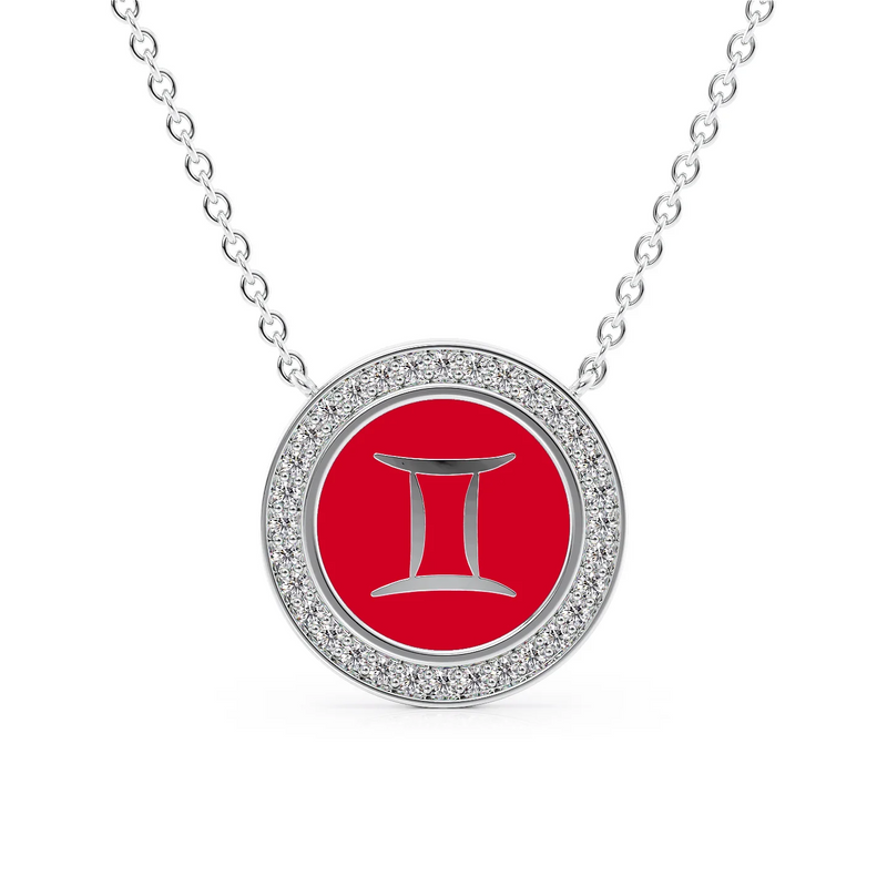 14k White Gold Red Gemini Disk Pendant