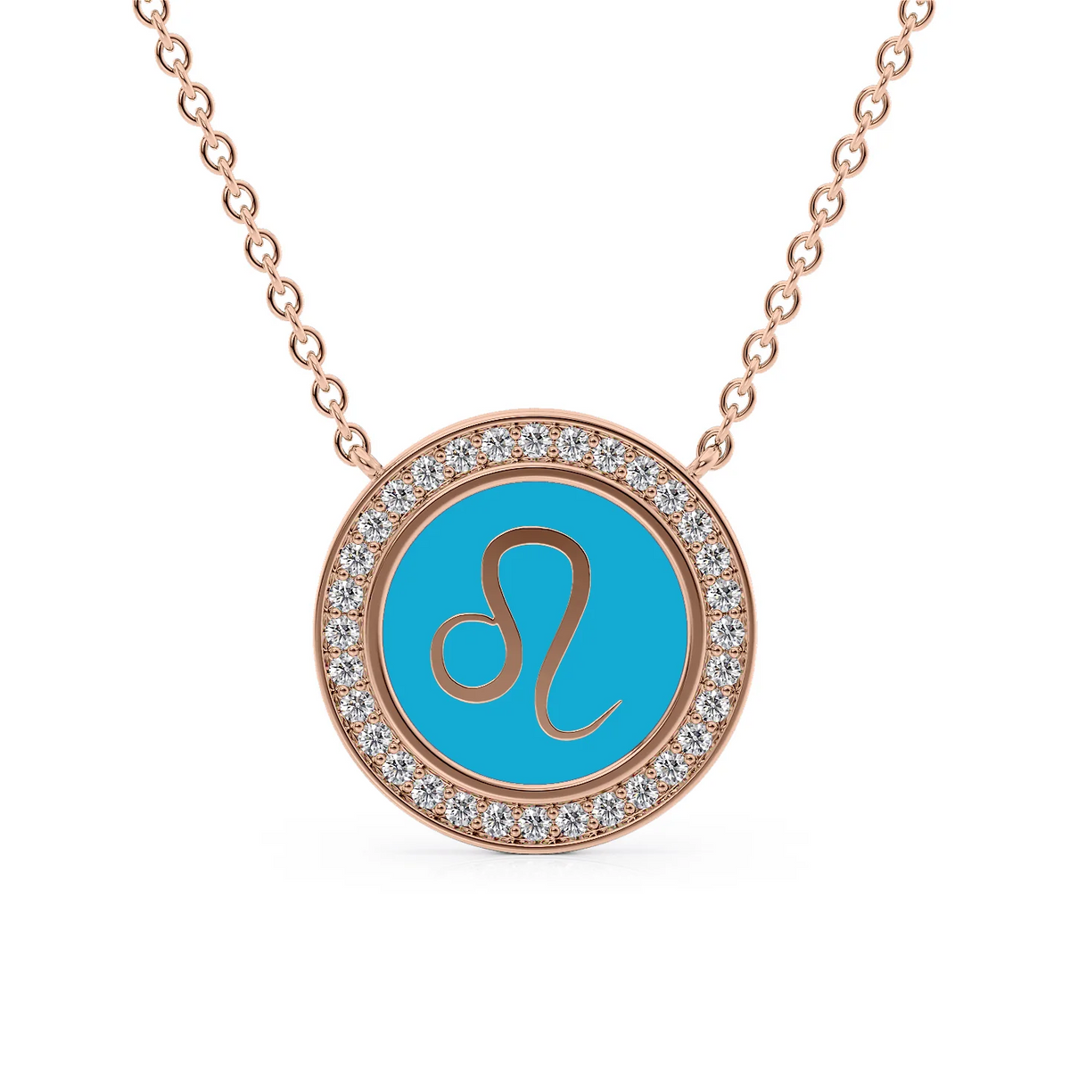 14k Rose Gold Turquoise Leo Disk Pendant