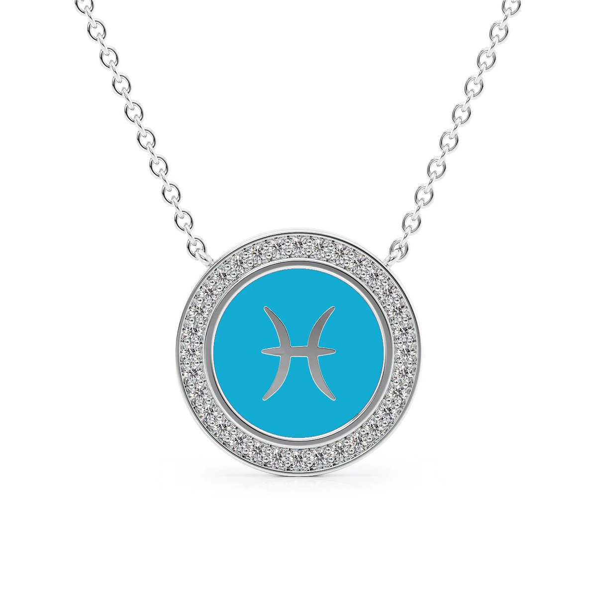 14k White Gold Turquoise Pisces Disk Pendant