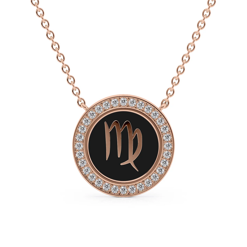 14k Rose Gold Black Virgo Disk Pendant