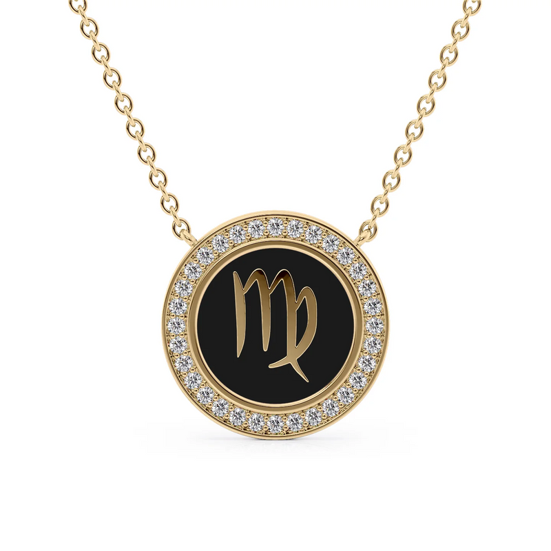 14k Yellow Gold Black Virgo Disk Pendant