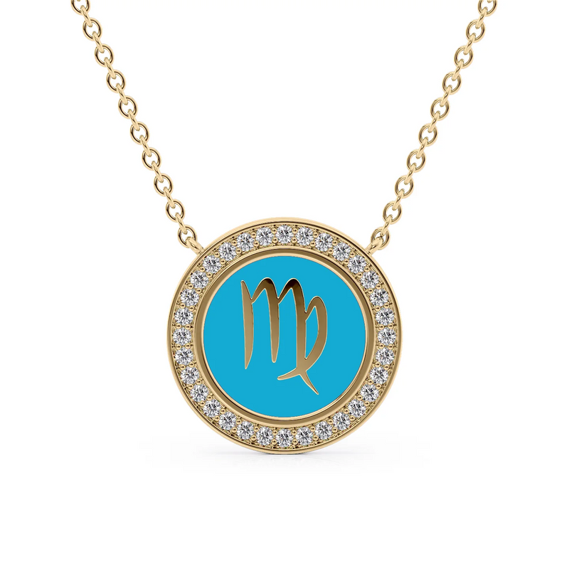 14k Yellow Gold Turquoise Virgo Disk Pendant