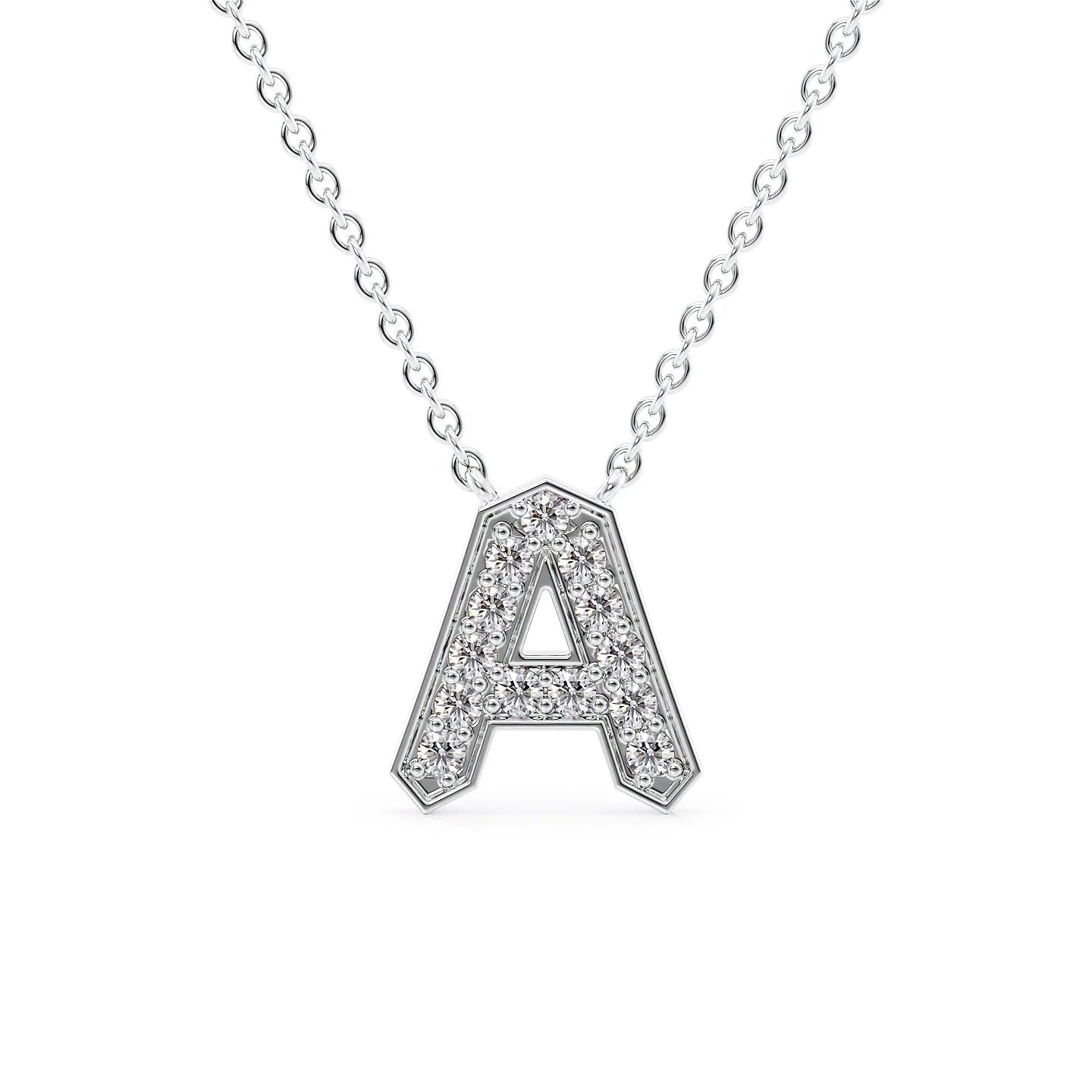 14k White Gold A Initial Diamond Pendant