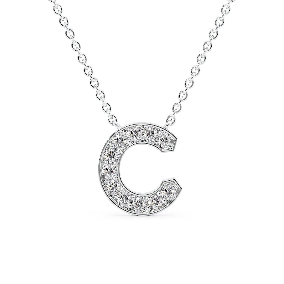 14k White Gold C Initial Diamond Pendant