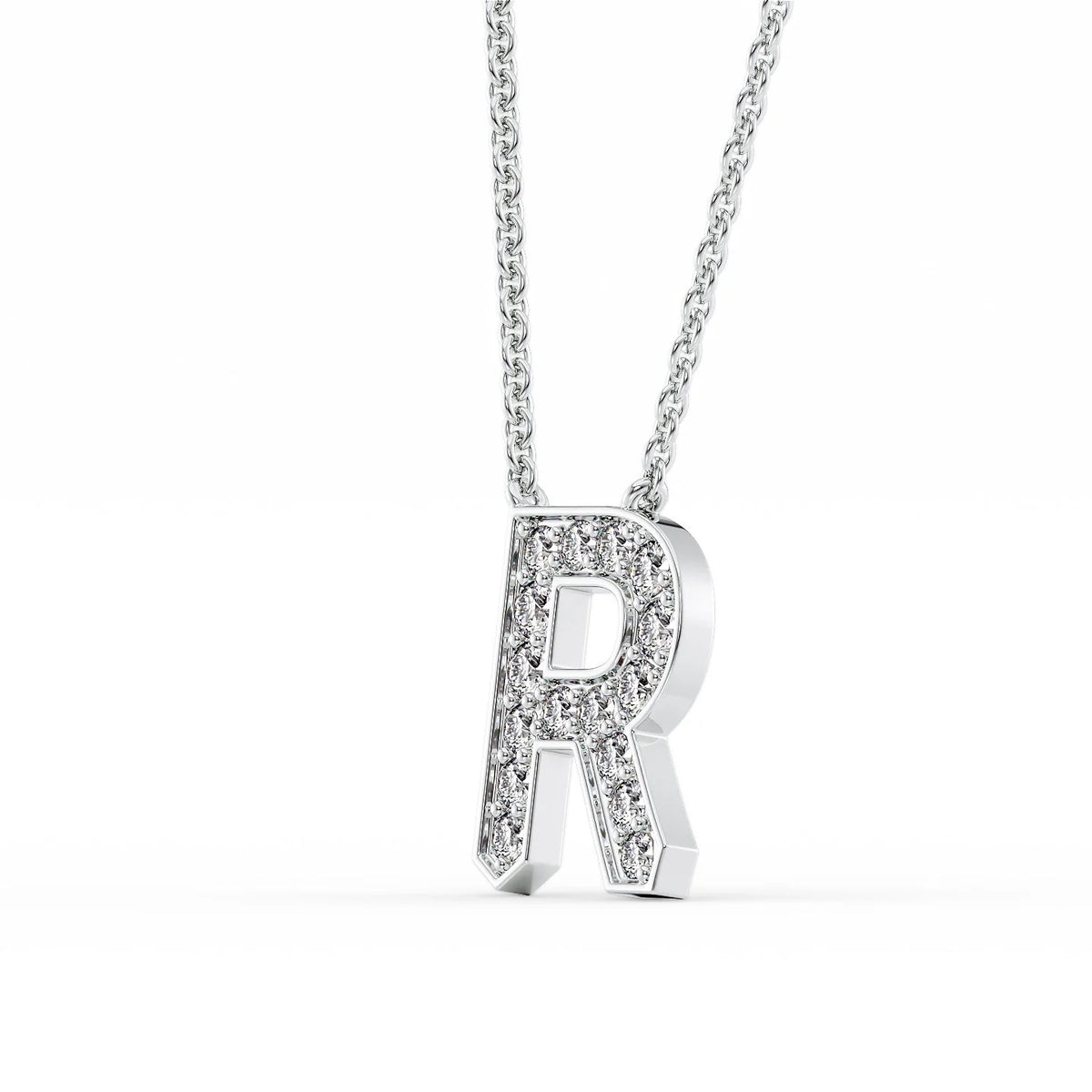 14k White Gold R Initial Diamond Pendant