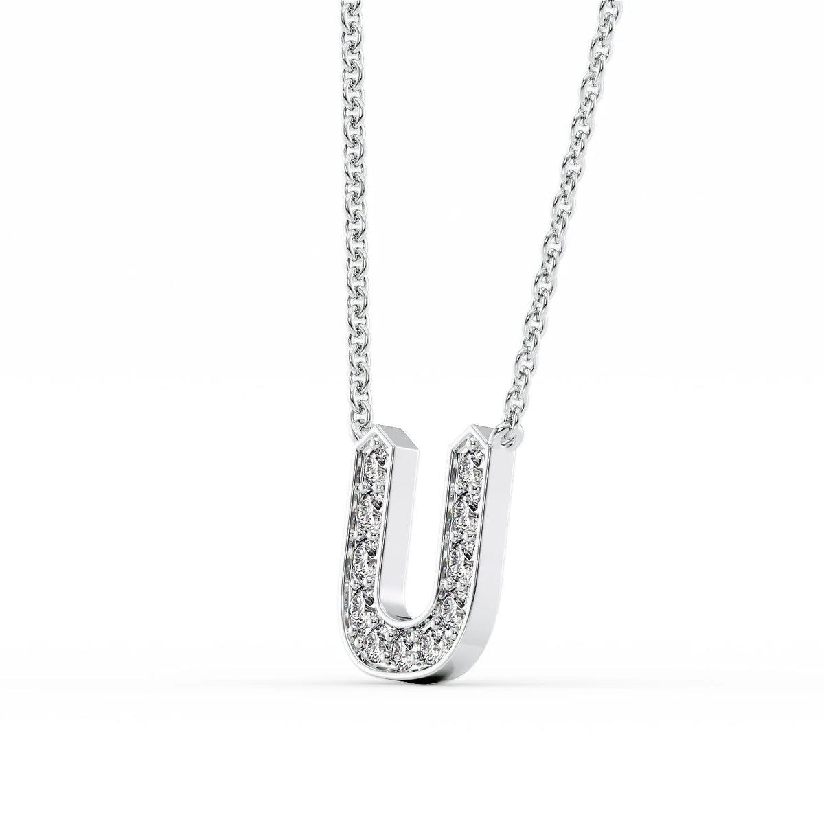 14k White Gold U Initial Diamond Pendant