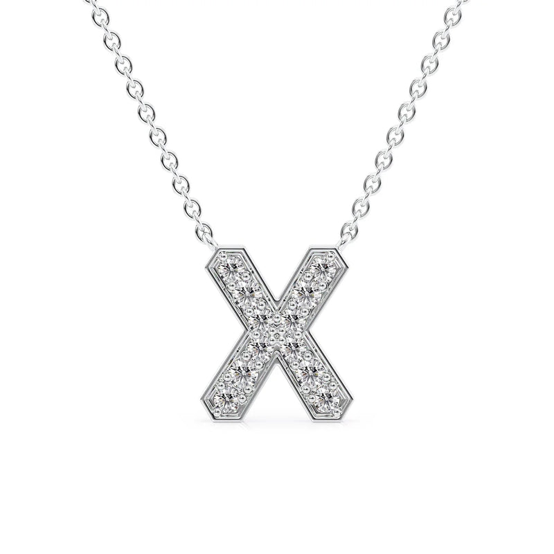 14k White Gold X Initial Diamond Pendant