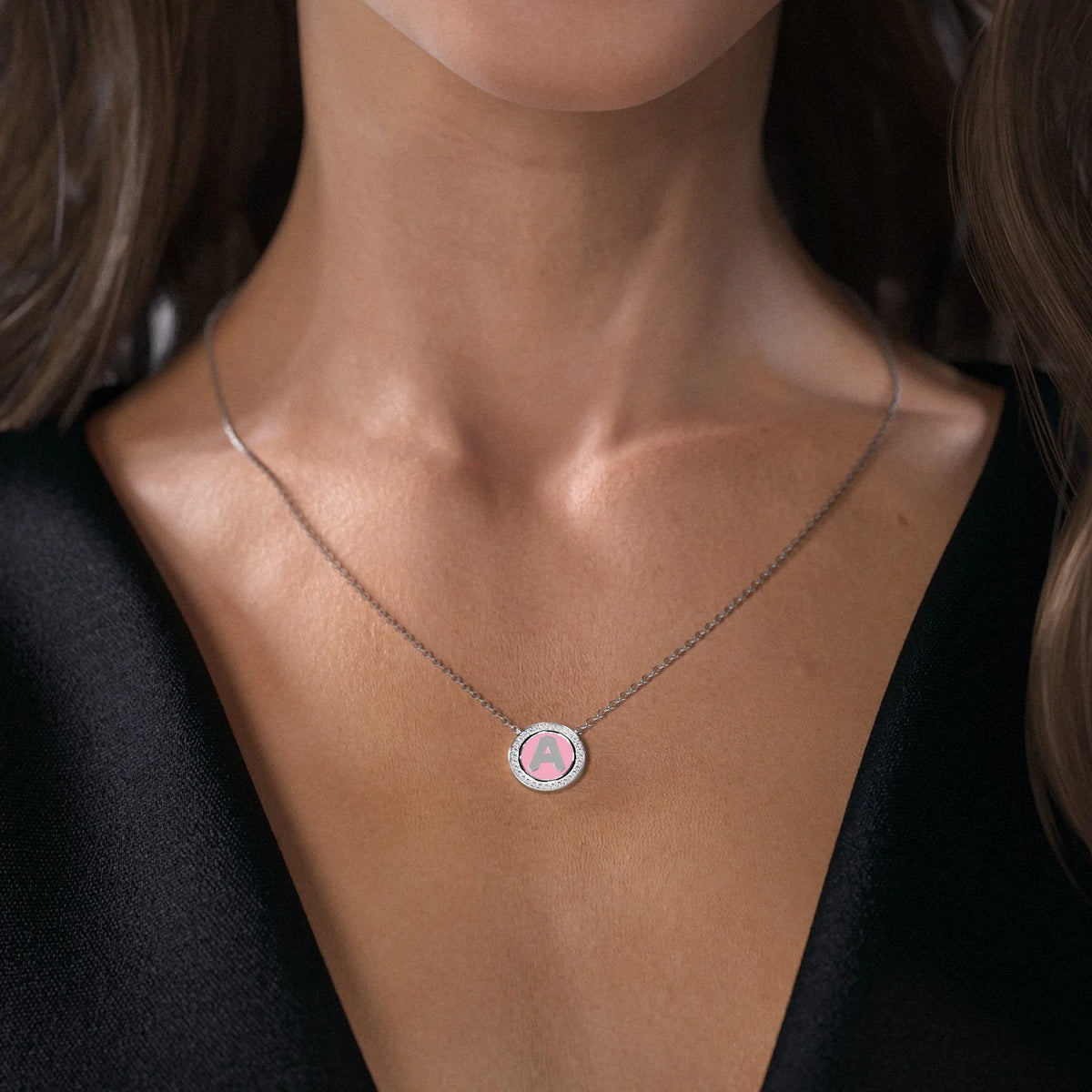 14K White Gold Blue J Initial Disk Pendant