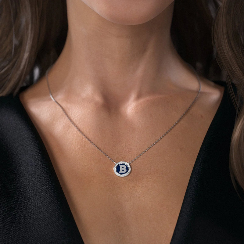 14K White Gold Black Y Initial Disk Pendant