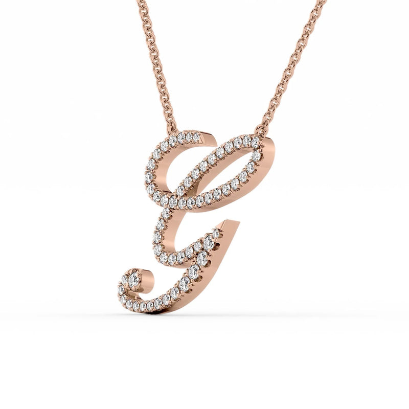 14K Rose Gold G Pave Initial Pendent