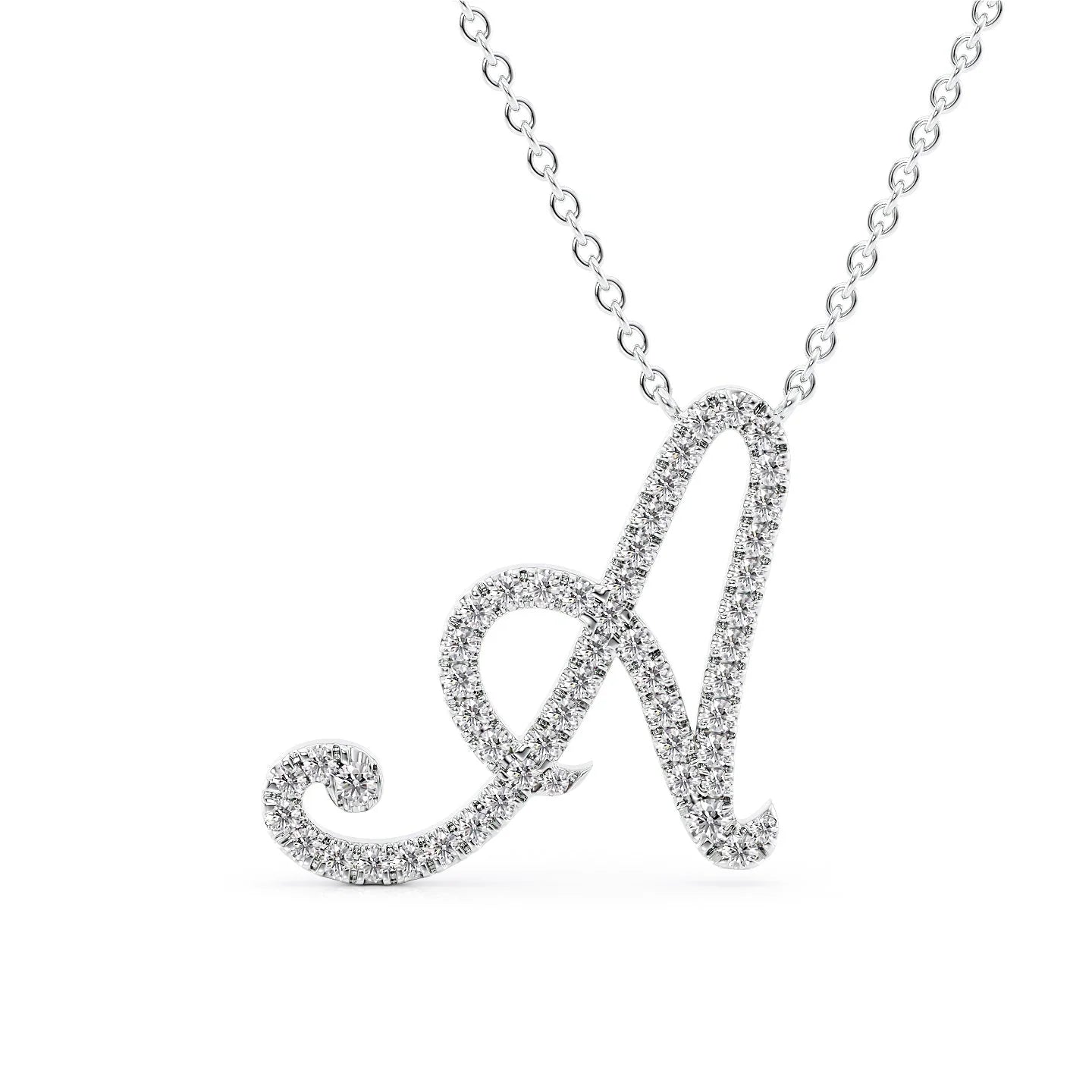 14K White Gold A Pave Initial Pendent
