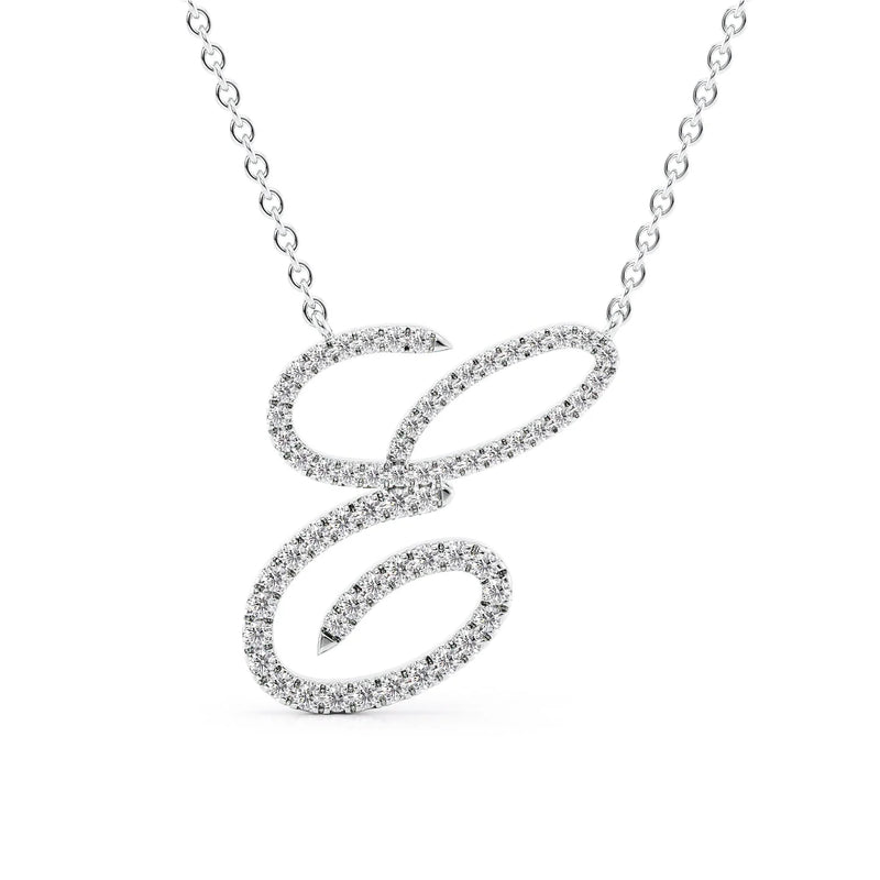 14K White Gold E Pave Initial Pendent