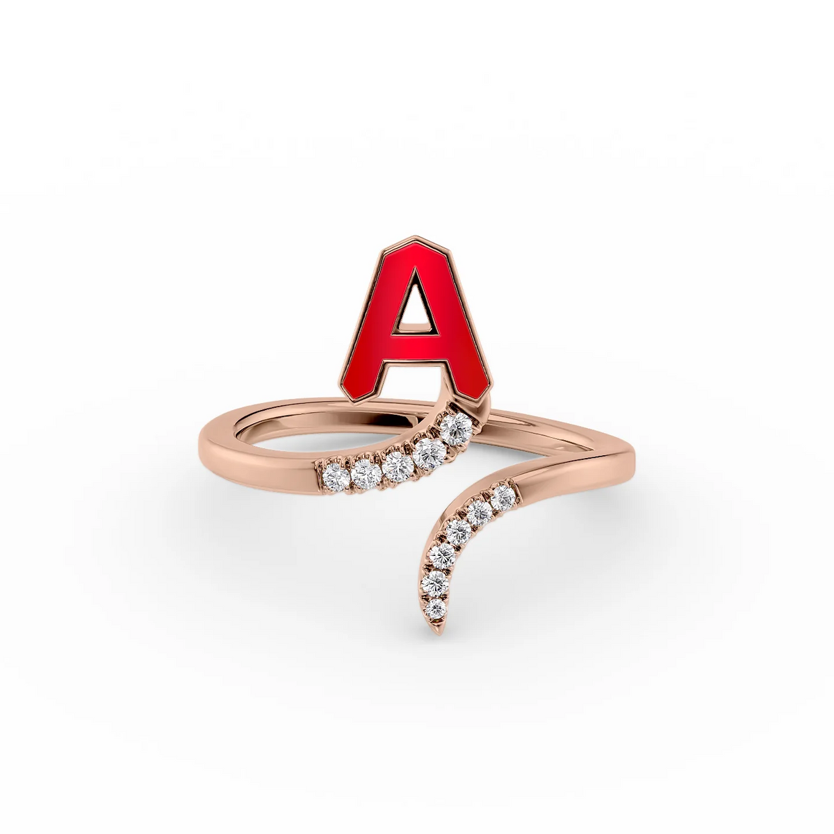 Red A 14K Rose Gold Initial Letter Dainty Ring
