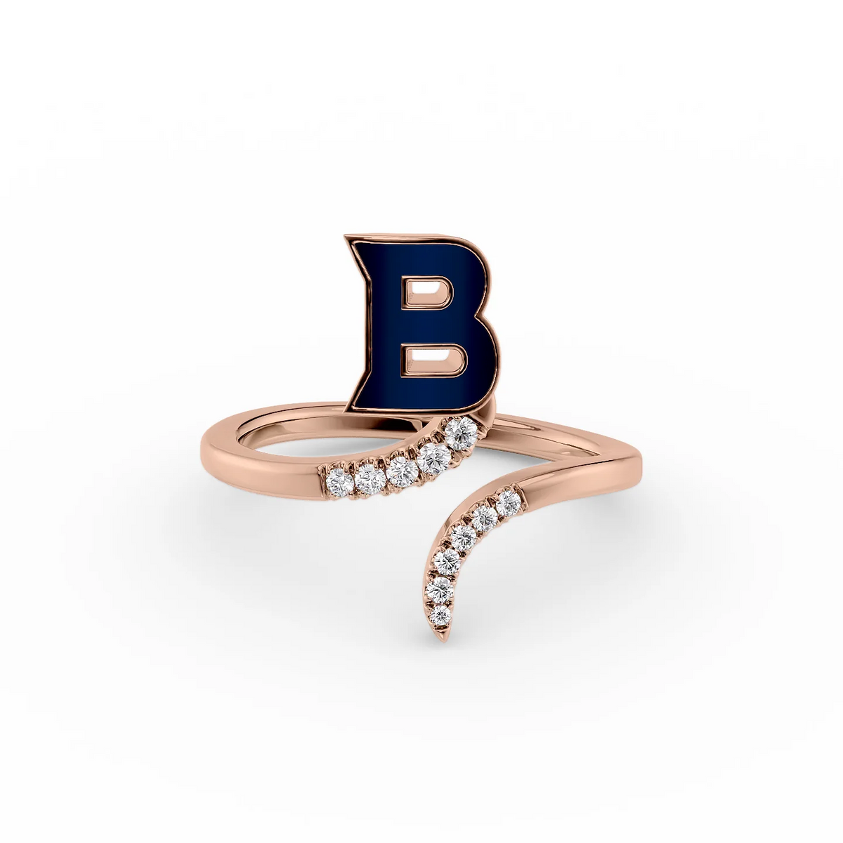 Blue B 14K Rose Gold Initial Letter Dainty Ring