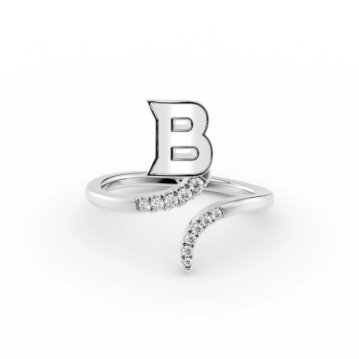 White B 14K White Gold Initial Letter Dainty Ring