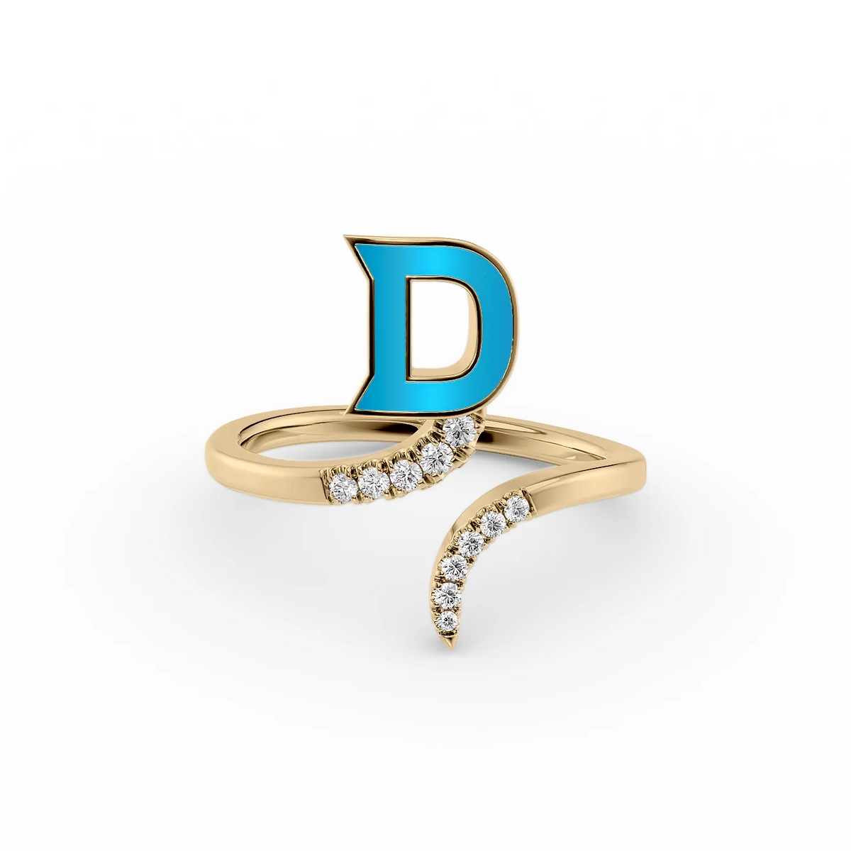 Turquoise D 14K Yellow Gold Initial Letter Dainty Ring