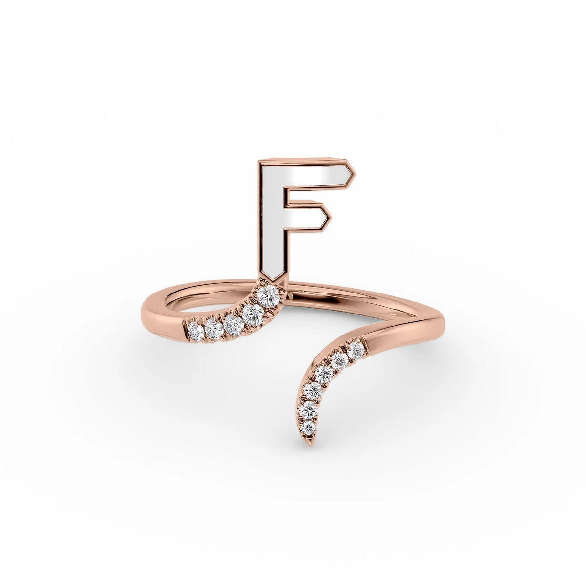 White F 14K Rose Gold Initial Letter Dainty Ring