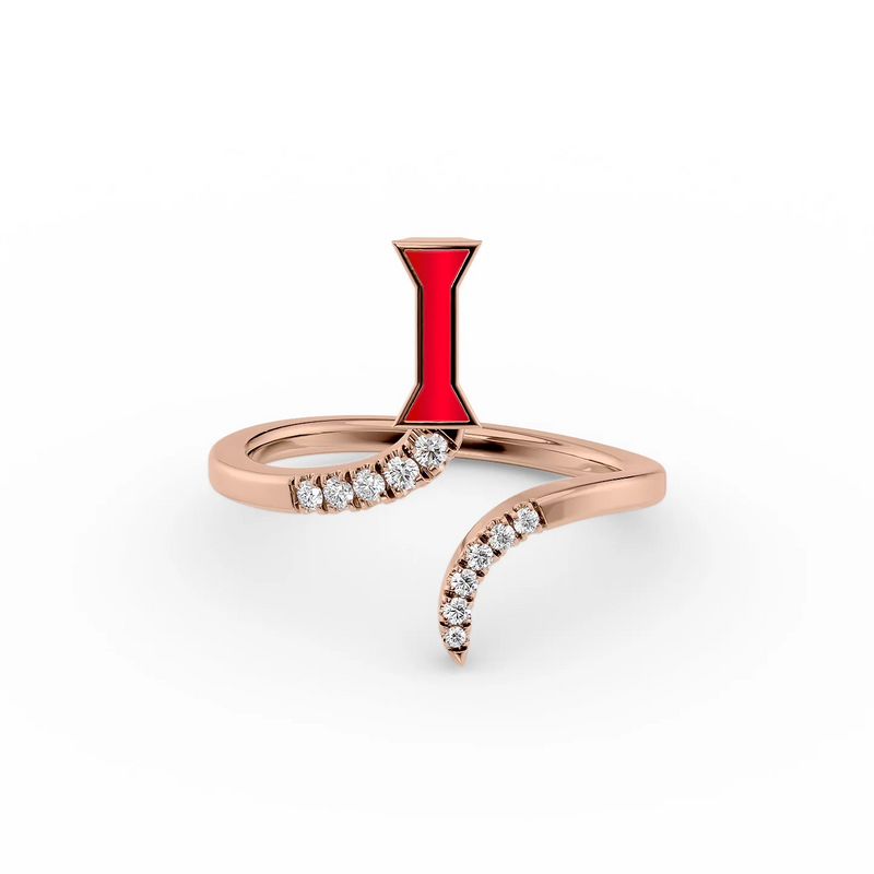 Red I 14K Rose Gold Initial Letter Dainty Ring