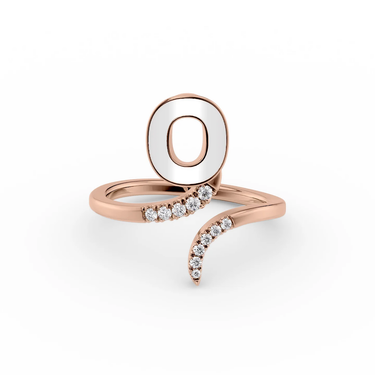 White O 14K Rose Gold Initial Letter Dainty Ring