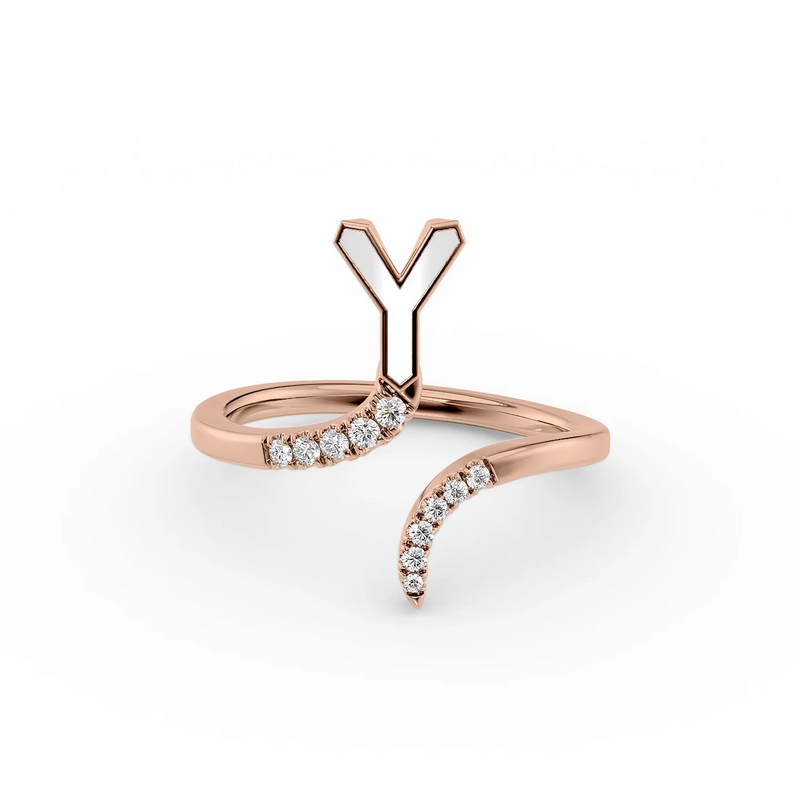 White Y 14K Rose Gold Initial Letter Dainty Ring