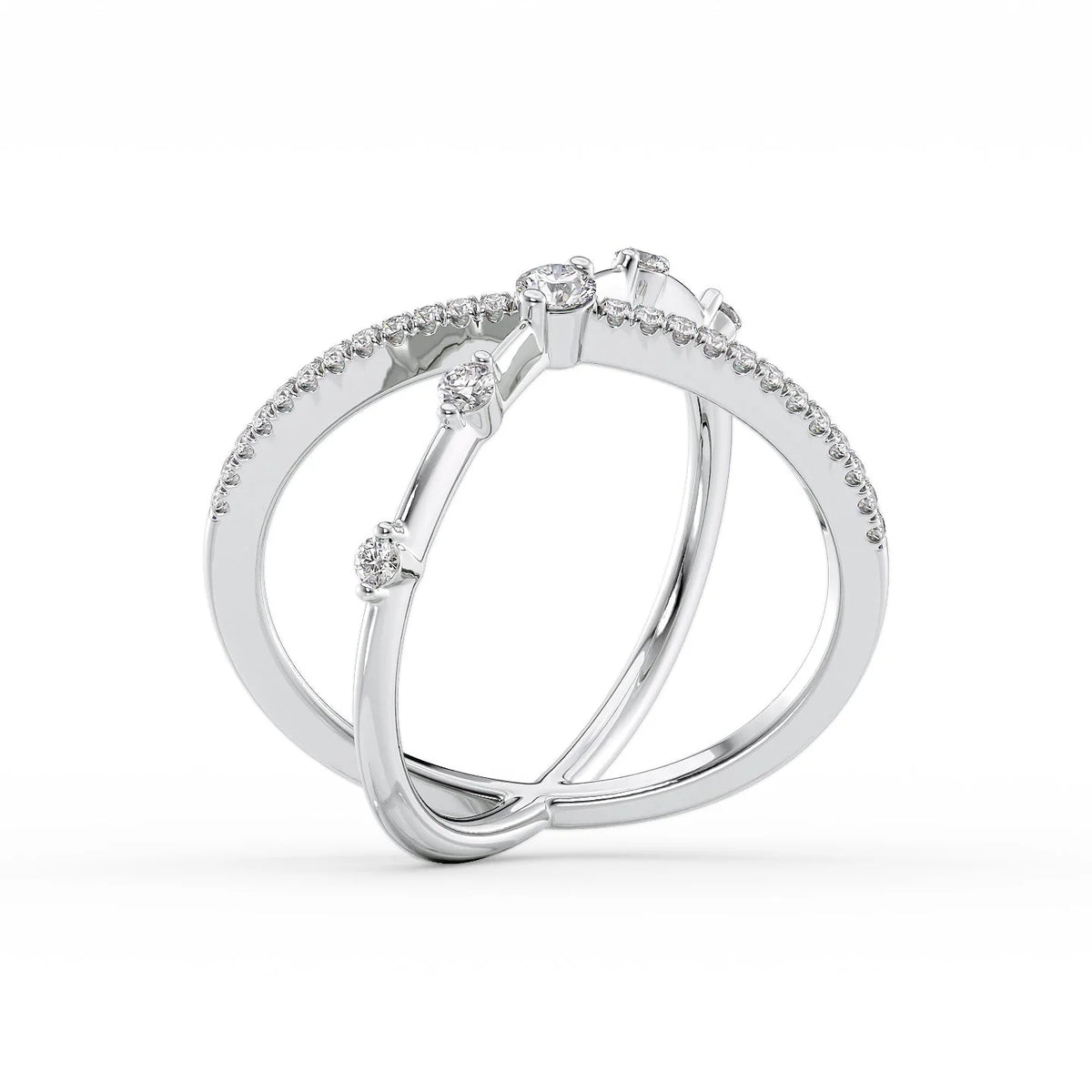 14k White Gold Pave X Ring