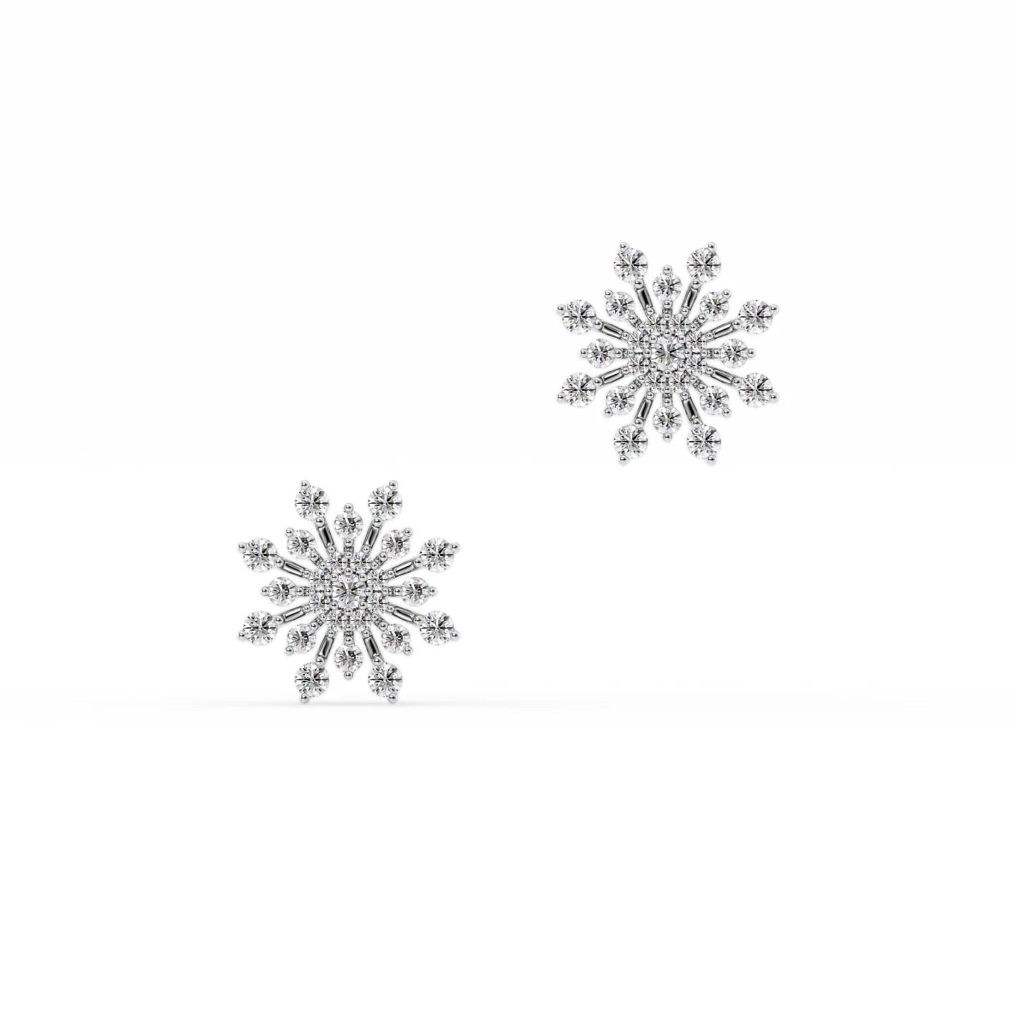 14k White Gold Snowflake Studs