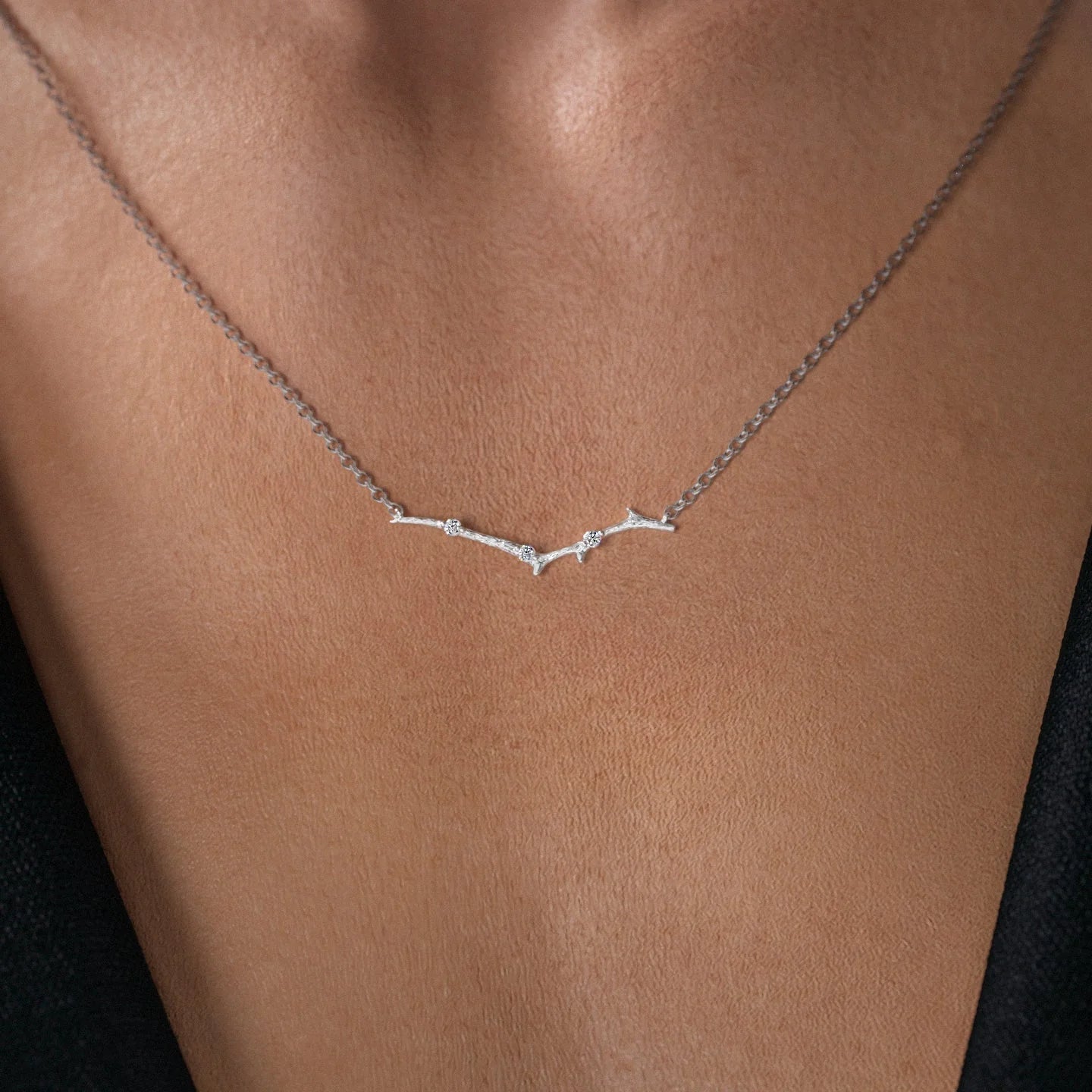 14k White Gold Small Textured Twig Pendant