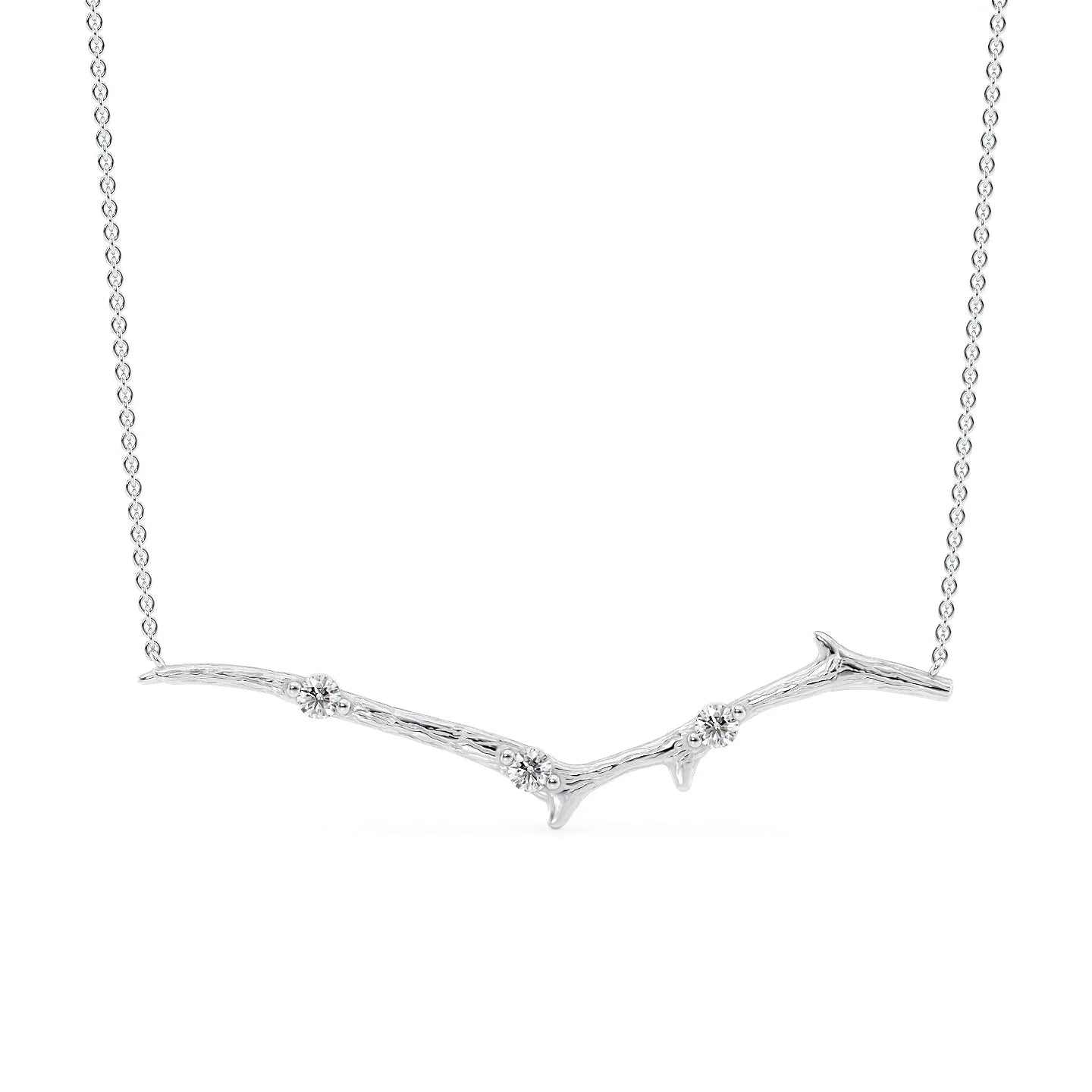 14k White Gold Large Textured Twig Pendant