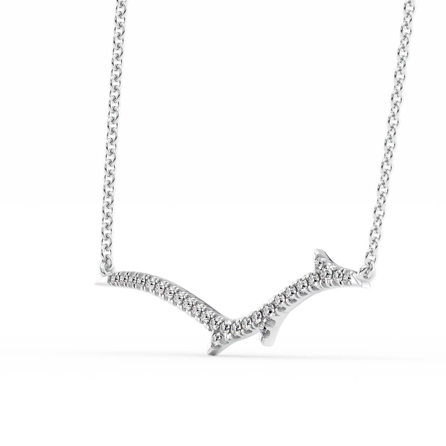 14k White Gold Small Twig Pave Pendant