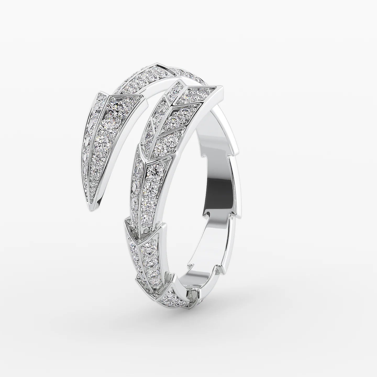 14k White Gold Arrow Bypass Pave Ring