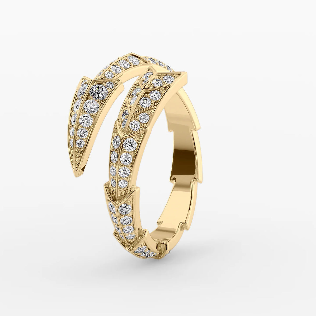 14k Yellow Gold Arrow Bypass Pave Ring