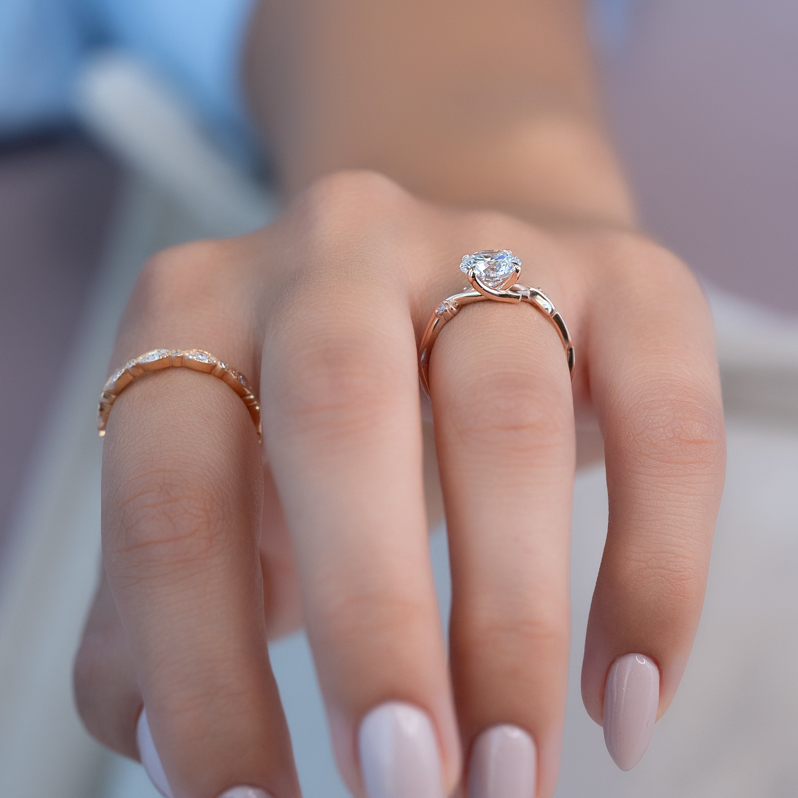 Rose Gold Engagement Rings For Couple With Names |