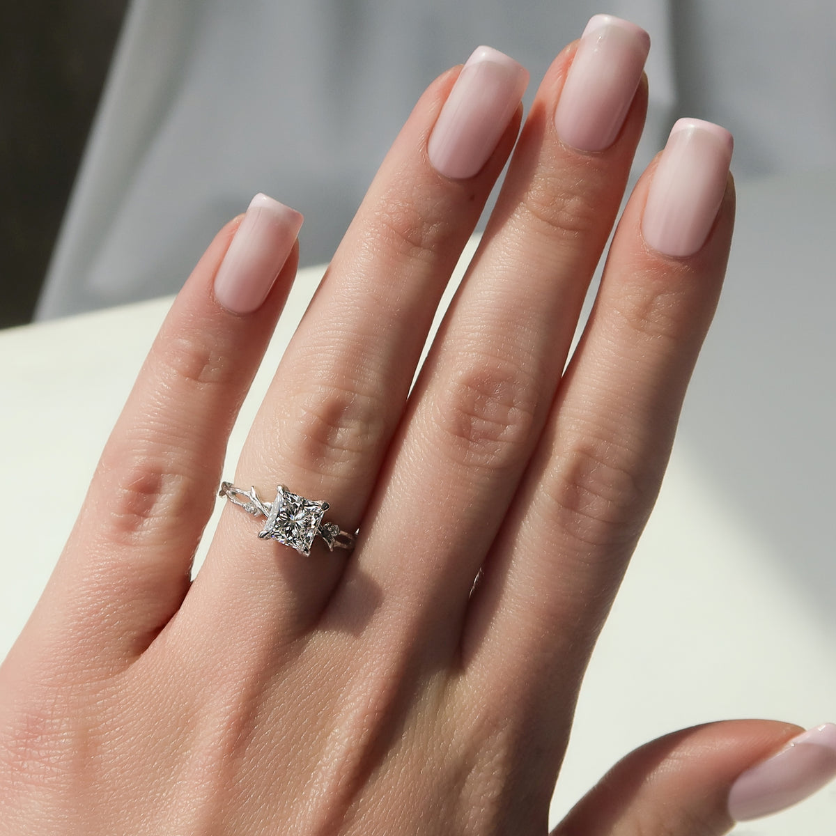 The Textured Twig - Engagement Ring Made in White Gold