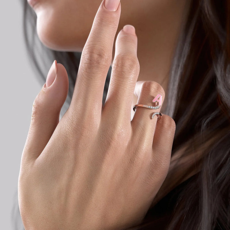 White Y 14K Rose Gold Initial Letter Dainty Ring