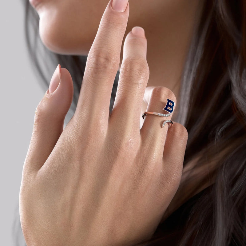 White F 14K Rose Gold Initial Letter Dainty Ring