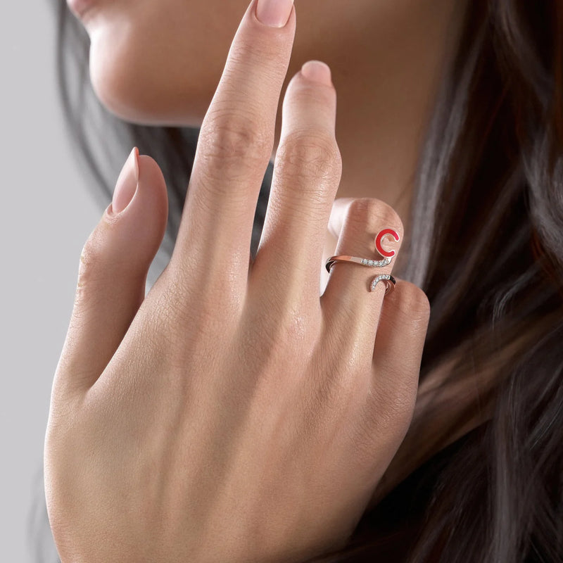 Blue A 14K Rose Gold Initial Letter Dainty Ring