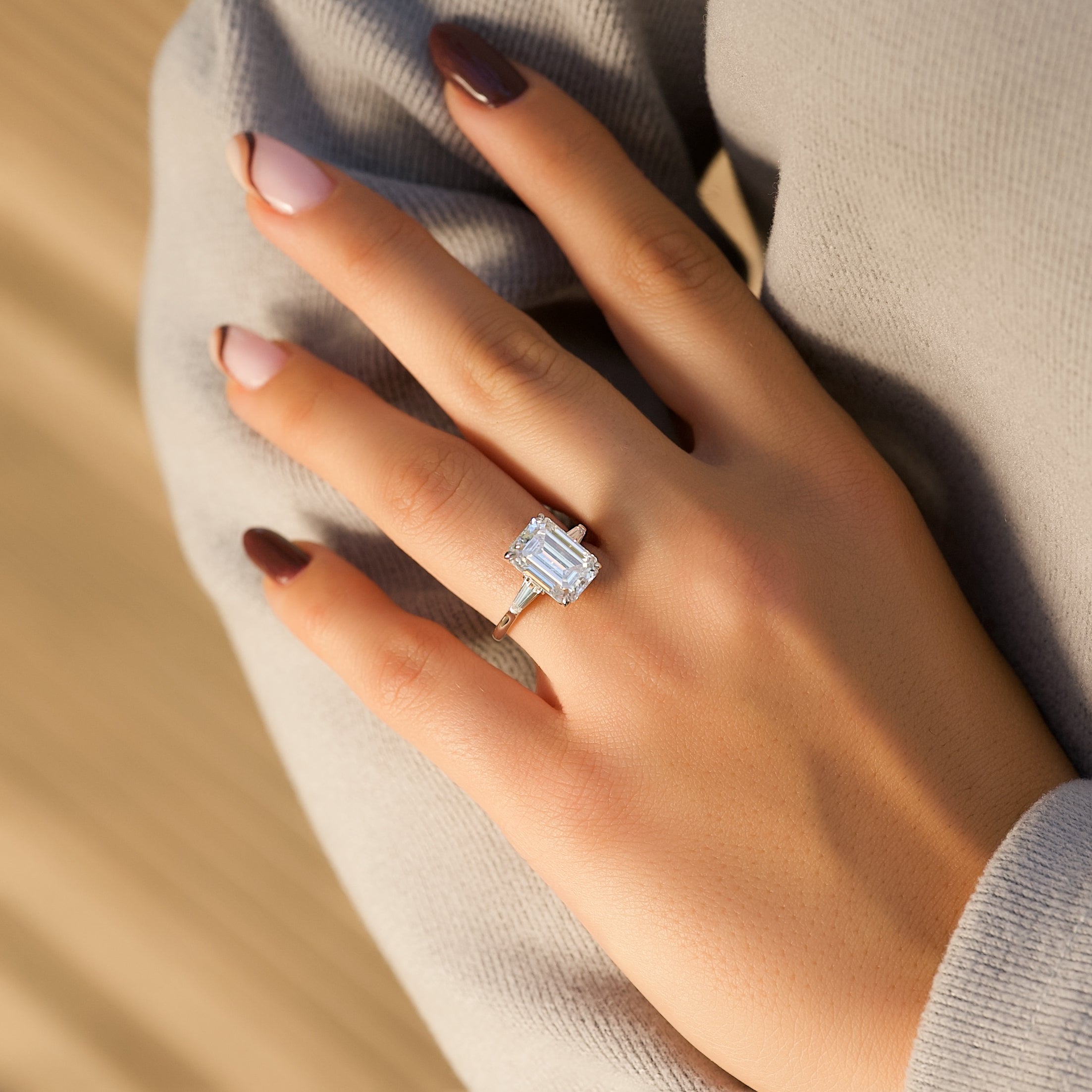 6x8mm Emerald Cut Emerald Engagement Ring Diamond Wedding Ring 14k White  Gold Halo Pave Thin