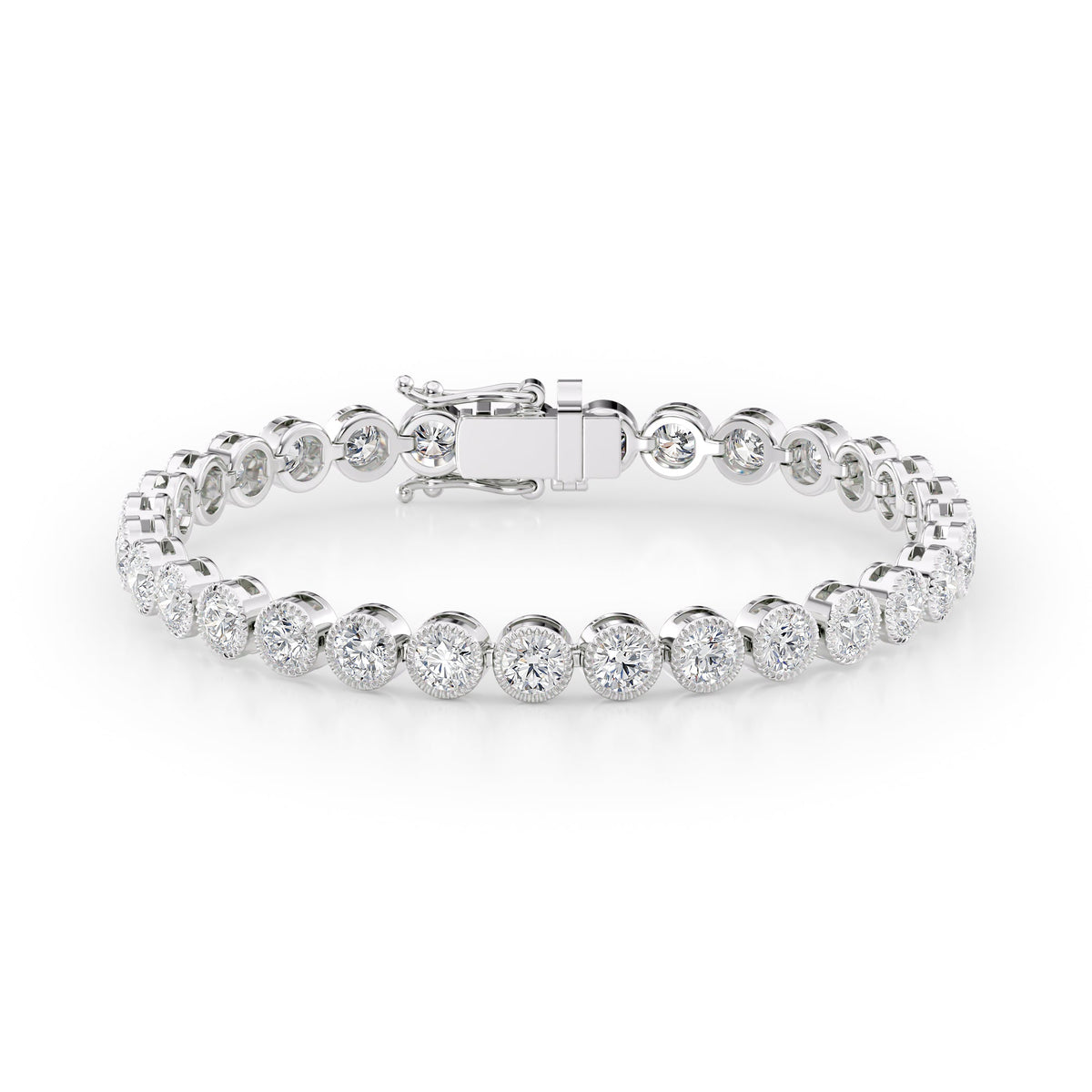 Round Beaded Bezel Tennis Bracelet 8.5tcw WG