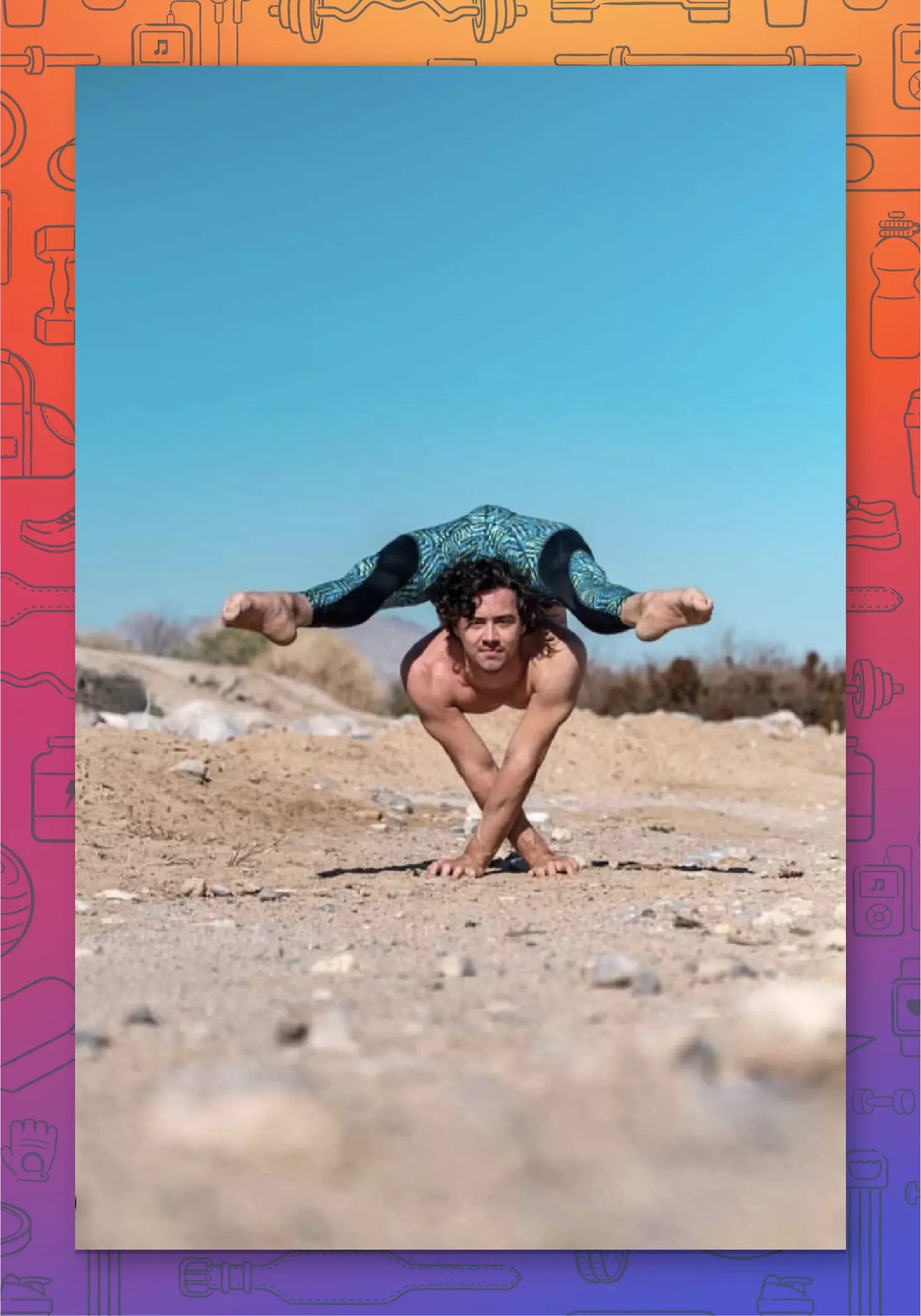 acrobatic male model posing with matador meggings