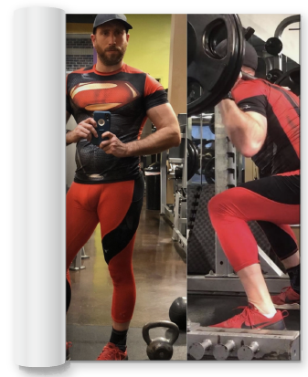 man in red and black leggings lifting weights in a gym